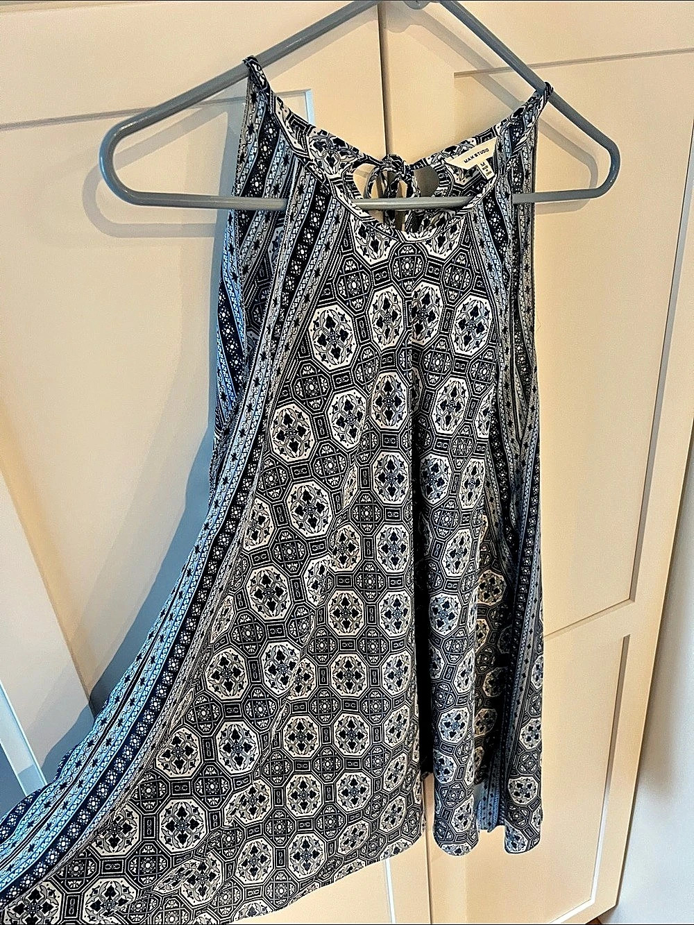 Max Studio Maxi Dress Geometric Print in Black & Blue Size Medium